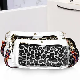 Bolsas de ombro 2pcs feminino leopardo saco transparente embreagem casual bolsa redonda composta conjunto de bolsas de PVC feminino