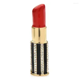 Spille Wulibaby Beauty Lipstick for Women Enamel Rhinestone Rouge Party Office Pin per spillo per spille