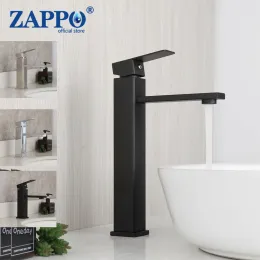 Sätt Zappo Black/Chrome Finish Square Badrumsvask Kran Enkel handtag Bassängen kran Tvätt TAP BAMBROKET Däck monterad Basin Tap