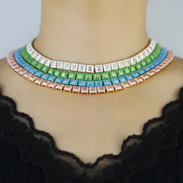 2024 Nowy kwadratowy bling cZ Neon Emalia kolorowy łańcuch tenisowy 16 "naszyjnik choker luksusowy damskie prezent ślubny biżuteria mody