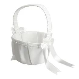 Decorazione per matrimoni in raso avorio Bow Love Case Flower Girl Basket for Wedding CERIMONY PARTY Home3720017