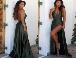 2019 Simple Hunter Front Split Elegant Evening Dresses Sexy Gheath v Neck Backless Long Prom Dresses Summer Summeral Party Party Pag6090218