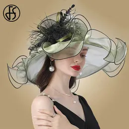 Breitkrochhelme Eimer Hüte fs Hochzeit Braut Faszinator Hut für Frauen Damen Kentucky Derby Organza Hats Tee Party Kleid Großer Breiterinnen Fedoras Feather Y240426