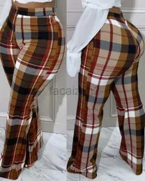 Calças femininas Capris New Large Large Women's High Chaigh Plaid Print Casual Pants for Women Plus Size Pants