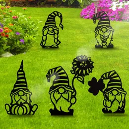 Garden Decorations 1PC Decorative Metal Gnome Stakes Outdoor Decor Black Dwarf Silhouette Stake For Yards Patio Lawn Spring