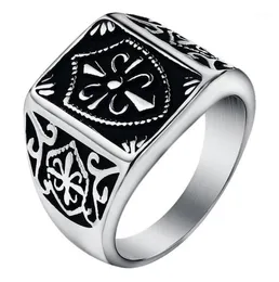 Modeguldfärg Fleur de Lis Shield Ring Men's Silver-Color Crest Signet Ring rostfritt stål Biker smycken storlek 7-1411252205