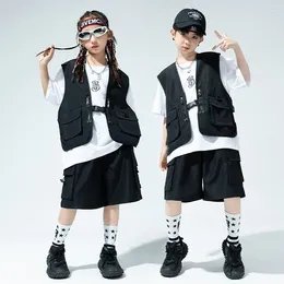 Scene Wear Kid Hip Hop Clothing Black Sleeveless Jacket Vest T Shirt Top Casual Summer Cargo Shorts For Girl Boy Jazz Dance Costume Clothes