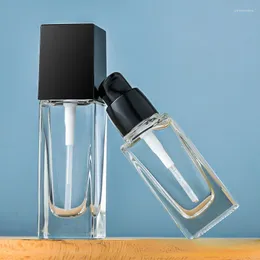 Depolama şişeleri 15ml 30ml 40ml 60ml kare sıvı temel açık cam şişe özü emülsiyon doldurulabilir kozmetik ambalaj kabı