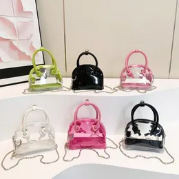 Children transparent jelly handbags fashion girls PVC crossbody bags kids metals buckle chain one-shoulder shell bag Z7950