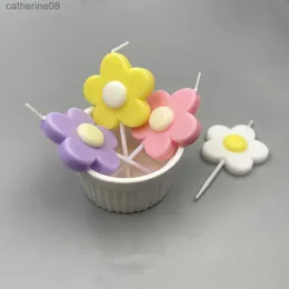 Velas fofas infantil flores de velas decoração de casla de decoração de uma vela de um ano de confissão proposta de partido romântico bolo de bolo d240429