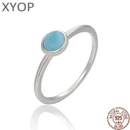 925 Sterling Silver Round Gemstones Natural Natural Larimar Ring for Women Heygetry Design Classic Simplemed Jewelry Gift Higating 240424
