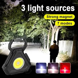 المصابيح الكهربائية Torches 2000lm Mini Keychain Torch Torch Torch قابلة لإعادة شحنها LED 3 أضواء 7MODES الفانوس المخيم متعدد الأغراض