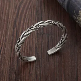 Personalidade S925 Silver Fried Dough Twists Twists Woven Bangle Mens e Womens Retro Creative Abertura Cuba Bracelet Jewelry Presente 240424