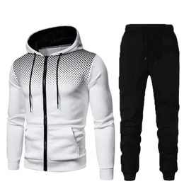 AutumnWinter Fashion Zipper Hoodie Long Pants Set Mens Warm Leisure Fitness and Sports 2Piece 240429