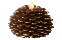 KSPERWAY LED Pine Cone Candles 35 x 4無香料バッテリー操作フレームレスキャンドルタイマーブラウンT2006013598480