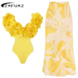 2024 Seksowna 3D Flower Push Up Bikini zestaw strojów kąpielowych Kobiety na ramię One Piece Squa -Squodear High Taist Bathing Suits 240426