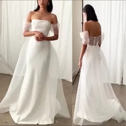 Trägerloses Hochzeitskleid Meerjungfrau Lang weißes Kreppbrautkleid für Hochzeitsfeier