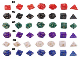 7PCS Polyhedron DDOS DICE marmurkowy Efekt D4 D8 D10 D10 D12 D20 Czarny czerwony niebieski kolor Gra Fillet Acryl Material Game3088007