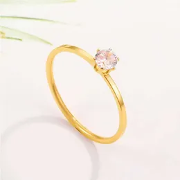 Band Rings Solitaire RStainless Steel Korean Fashion Thin Pink Ring with AAA+Cubic Zirconia Gold Plated Jewelry Suitable for Women KBR111 J240429