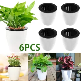 ポット6PCS屋内植物のための綿ロープ付きセルフウォーターポット4.7インチ自己散水植木鉢装飾ガーデンPPプランター
