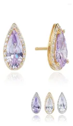 أقراط مسمار Poulisa Waterdrop Purple Natural Stone Zircon 925 Sterling Silver 18K Gold Plated Studs Pendiente Women3283038