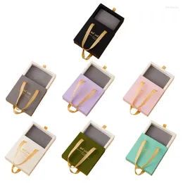 Schmuckbeutel Luxusbox Tragbares Schubladen Geschenk mit Bandgriff Halskette Ohrringe Ringe Armbandpaket Hülle H9ED