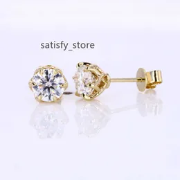 Starsgem 14k yellow solid gold stud earrings 1ct moissanite prongs setting earrings