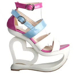 Sandálias LF40203 Sexy White Pink Blue Strappy Heel Heel Wedge Wedding Sandals Sz 4/5/6/7/8/9/10