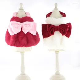 Dog Apparel 2024 Christmas Clothes Big Bowknot Pet Dress Kawaii For Small Dogs Winter Warm Red Puppy