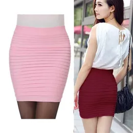 Skirts Elastic Fold Skiing High Waist Bodycon Mini Skiing Business Office Cheap Short Pencil Skiing Solid Pink Black Blue HotL2429