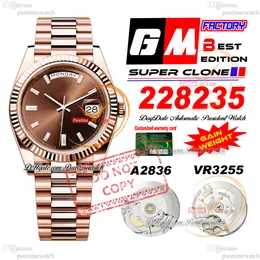 228235 DayDate A2836 VR3255 Automatische Herren Watch GMF V3 Roségold Brown Diamond Stick Dial 904L Stahl Präsident Armband Super Edition gleiche Kartenzunahme Gewicht