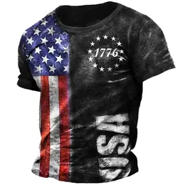 Retro American Flag Print T Shirt for Men Summer Streetwear Oneck Loose Short Sleeve Tees Eversive Tshirts Europeans 3XL 240428