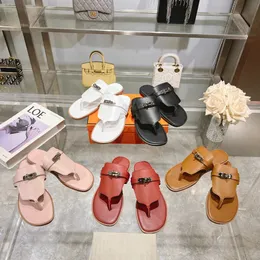 Chypre Designer Luxury Men Women H Shaped Lock Buckle Slippers Hook&Loop Flat Leather Sole Couple Sandals