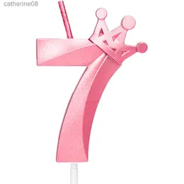 Candele Pink 7 Birthday Candles3D Crown Numero 7 Cake Topper Numero Candele di compleanno con elegante decorazione a corona per decorazioni di compleanno D240429