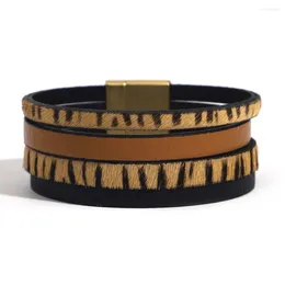 Bracelets de charme Allyes vintage Tiger Leopard Leather Bracelet para homens homens Bohemian multicamadas Bangles Jewelry