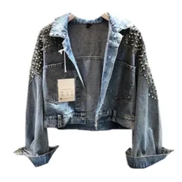 DHgate.com:European Chic: Denim Nail Short Wash Jean Jacket