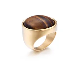 Män kvinnor breda band smycken titanium stål naturliga stenar agat ametyst rosa kvarts tiger eye opal ädelstenar sten 18k guld ring4916625