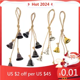 Türklingeln Retro Wind Chime Accessoires an der Tür Weihnachtsbaum Bell Metall Anhänger handgefertigtes DIY -Hanf Seilglocke Schnur