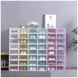 Storage Boxes & Bins Thicken Clear Plastic Shoe Box Dustproof Shoes Er Transparent Candy Color Stackable Organizer Fy4405 Drop Deliver Dhowh