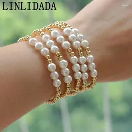 Strand 10pcs Moda Handmade Copper Pearl Fished Elastic Bracelet Charme para mulheres