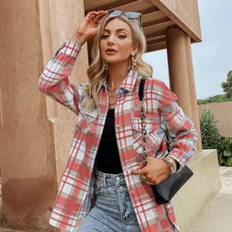 Frauenpolos elegantes Büro blaues Plaid Shirt Frauen Frühling Herbst Casual Revers Langarm weibliche Hemden Mantel Mode High Street Top Jacke