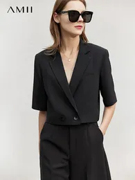 Amii minimalizm kurtka damska swobodny blezer letni garnitur Office Black Business krótki rękaw 3 kolory Top 12322062 240417