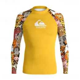 정장 트리코타 서핑 셔츠 남자 전문 긴 소매 서핑 Tshirts 해변 발진 가드 UV 보호 수영복 UPF+50 다이빙 의류