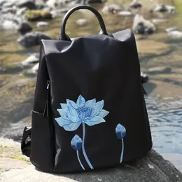 Оригинальный оксфордский ткань черный рюкзак китайский стиль вышивая одежда легкая модная ниша дизайн женская сумка этническая