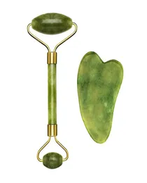 Epack Jade Roller Gua Sha Scraping Tool Set Aging Facial Massager Face Natural F2289068을위한 정통 Jade Stone Roller