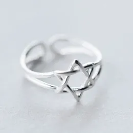 نجم David Silver 925 Ring Minimalist Style تصميم بسيط للنساء JE يهودية إسرائيل رمز الأزياء المجوهرات القابلة للتعديل 240424
