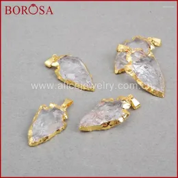 Colares pendentes Gold Bated Rough Crystal Quartzo Berta de ponta de seta para acessórios de cura de jóias de colar