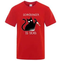 남자 티셔츠 Schrodinger is Dead Black Cat 패션 소프트 티셔츠 남자 고품질 티셔츠 대형 T 셔츠면 짧은 SLVE STRT 탑 Y240429