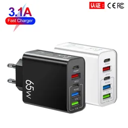 3.1 Standart 65 W Hızlı Cep Telefonu Şarj Cihazı Type-C PD+3 USB Çoklu Port Seyahat Şarj Kafası