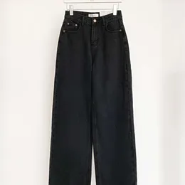 Jeans de perna larga do botão de ouro para o outono feminino 2024 Casual Cintura Média Cobrar Calças de Carne